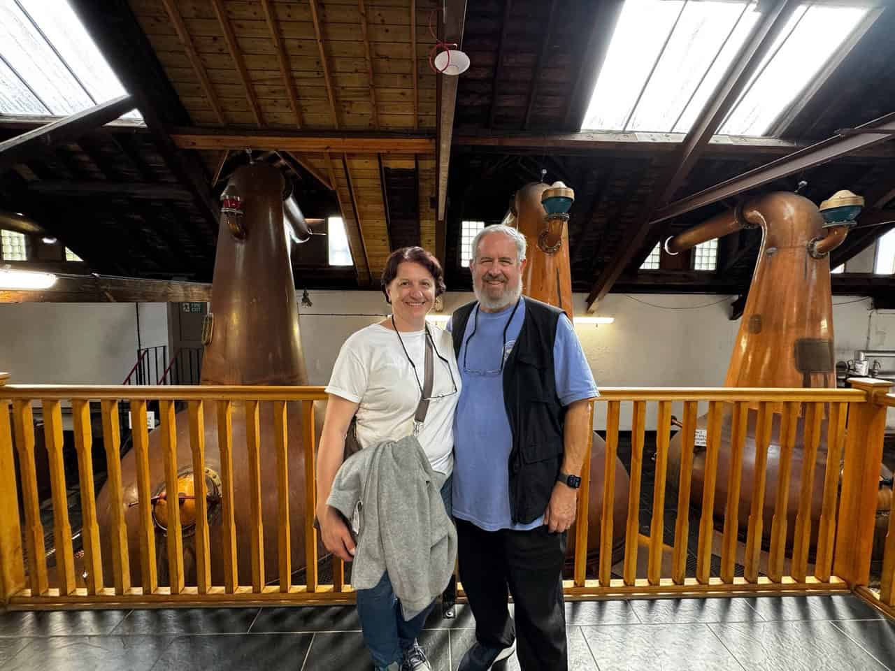 Fred and Halya at Benriach Distillery as part of a whisky tour in Scotland